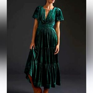 Anthropologie Velvet Green Somerset Maxi Dress S